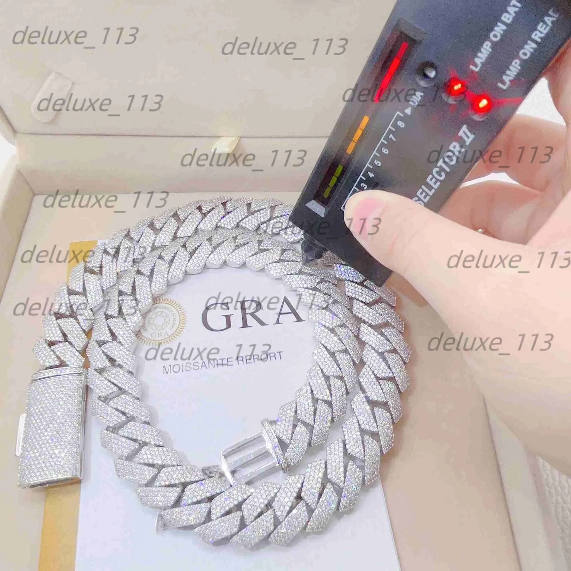 Moissanite Cuban Link Chain 20Mm 3 Rows Pendant Necklaces Lced Out Pass Dia Tester Sterling Sier Necklace