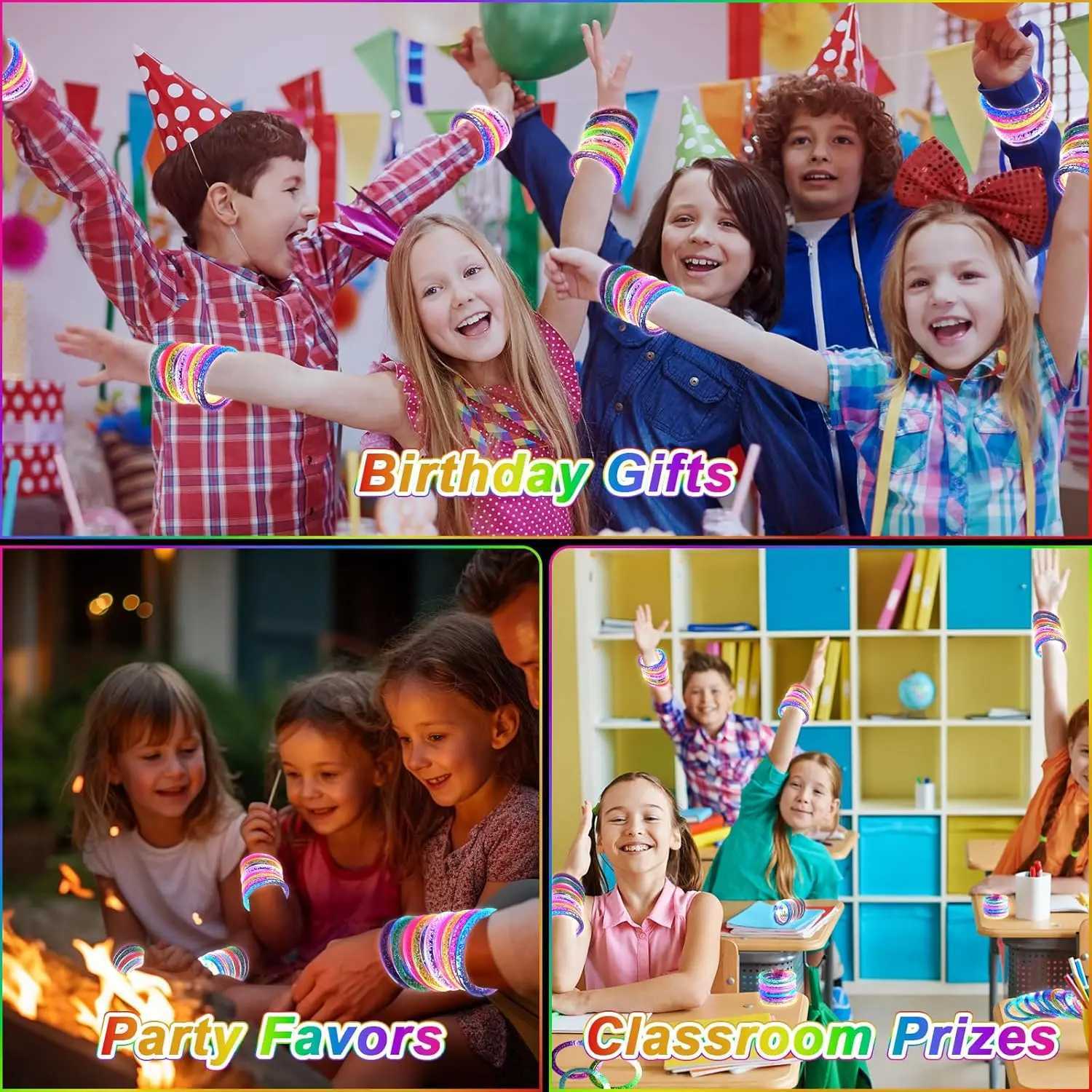 90PCS LED Glow Bracelets 6 Colors Light Up Party Favors for Kids Adults Concert Birthday Carnival Rave W250528