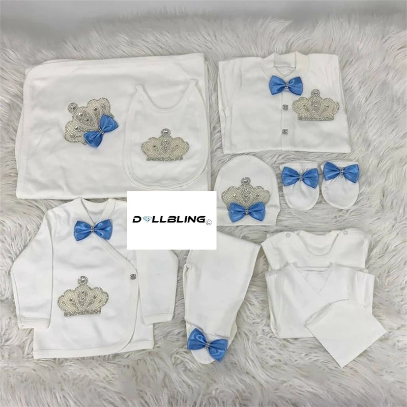 Taking me Home Pearly Crown Jewlery Angle Wings Romper Onsie Set 10pcs Bling Butterfly born Blanket Bedding Gift 250517