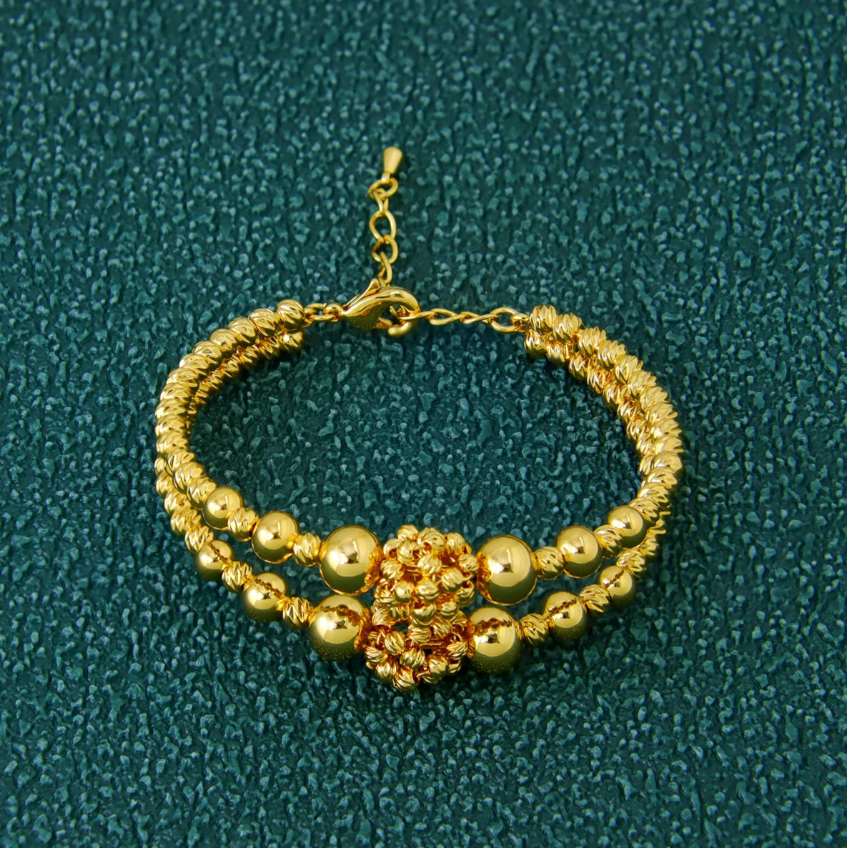 Saudi Muslim Gold Color Bead Bracelet 21k Plated Multi Layer Dubai Elegant Cuff Bangles Womens y Event Party Jewelry 250517