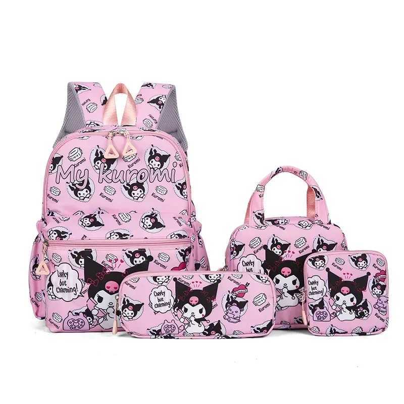 Sanrio 4pcs Sanrio hello kitty kuromi school bag cartoon backpack student backpack fashion cartoon pencil case shoulder messenger bag XJ250527