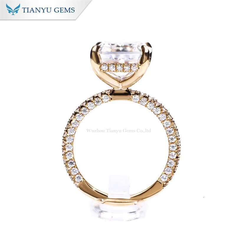 Tianyu Gems 5ct Radiant Crushed Ice Cut Moissanite Engagement Rings New Design 9*11mm Solid Yellow Gold 10k 14k 18k Wedding Gift