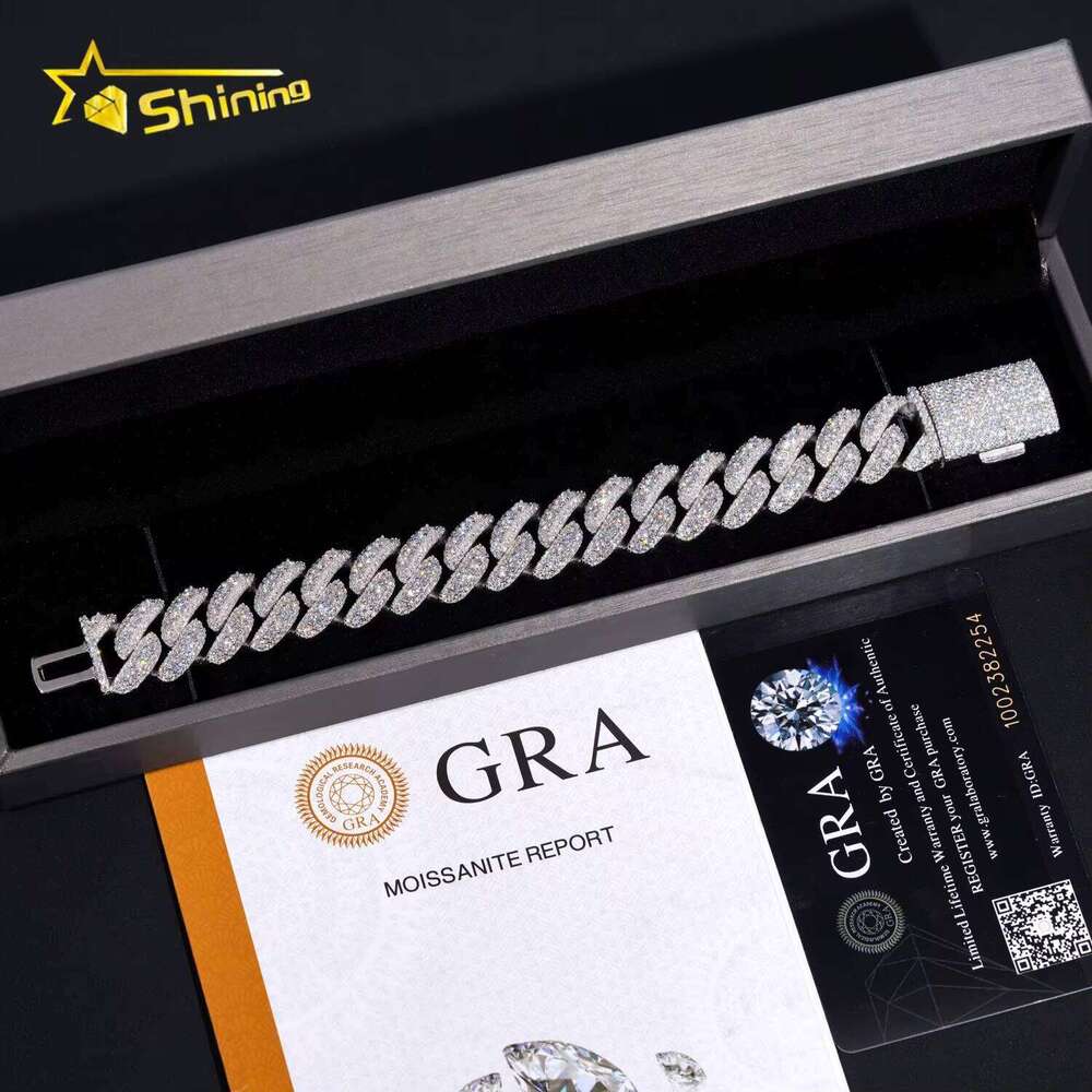Fine Jewelry Hip Hop 16mm Mens Sterling Sier Dia Iced Out VVS Moissanite Cuban Link Bracelet