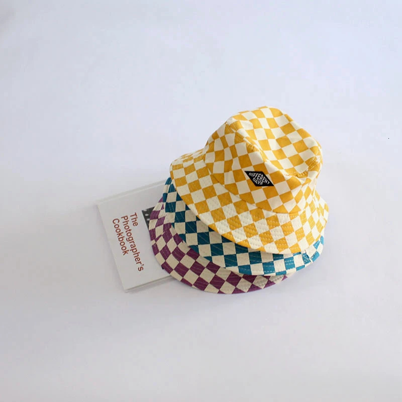 Checkerboard Pattern Kids Bucket Hat Cute Plaid Baby Boys Girls Sun Hat Soft Kids Children Fisherman Panama Caps 250528