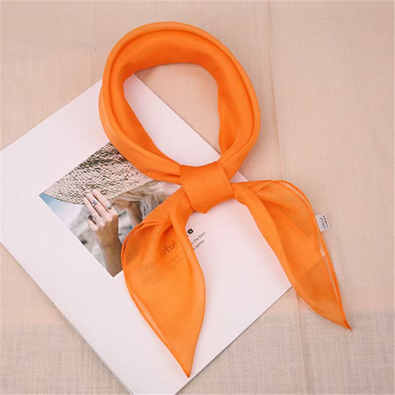 K856 Summer small square scarf for women solid color Korean style neck scarf thin chiffon small scarf versatile square decorative silk scarf