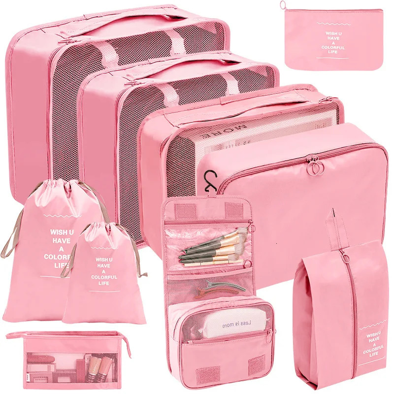 7/8/9/10 Pcs Set Travel Organizer Storage Bags Suitcase Packing Cubes Cases Portable Wardrobe Luggage Clothes Shoe Pouch Fold 250526