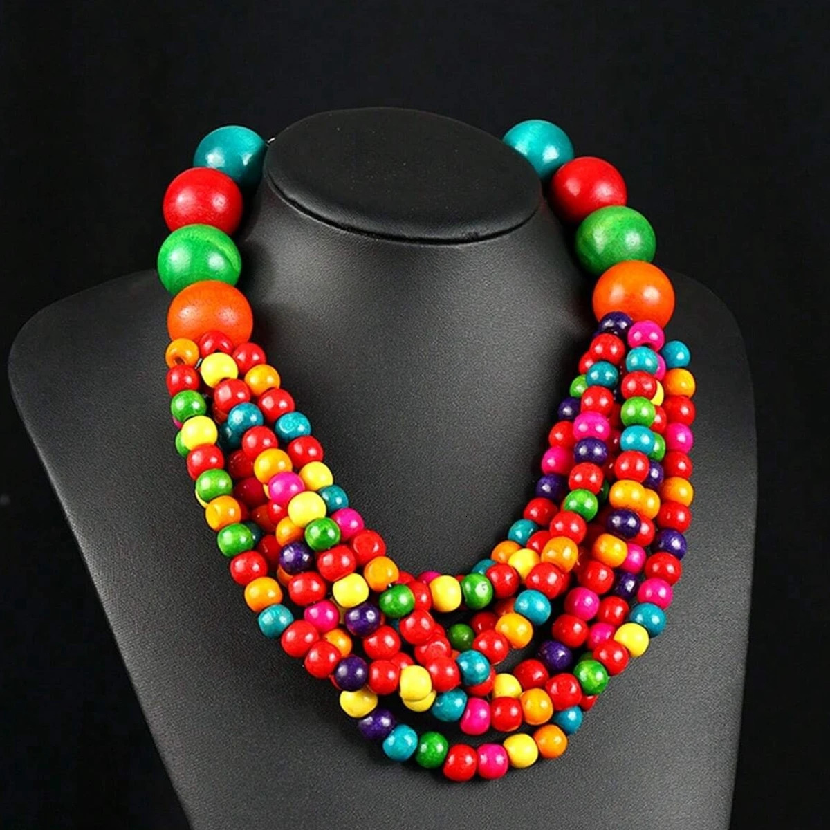 African Style Bohemian Multi-layer Wooden Bead Handmade Beaded Bib Necklace For Women Summer Jewelry Accessories Choker Necklace 250514