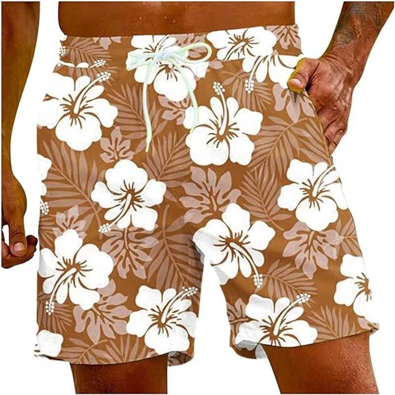 Red Hibiscus Floral 3D Graphic Shorts Mens Swim Trunks Hawaiian Surfing Board Shorts Summer Casual Quick Dry Swimwear Pants X250528