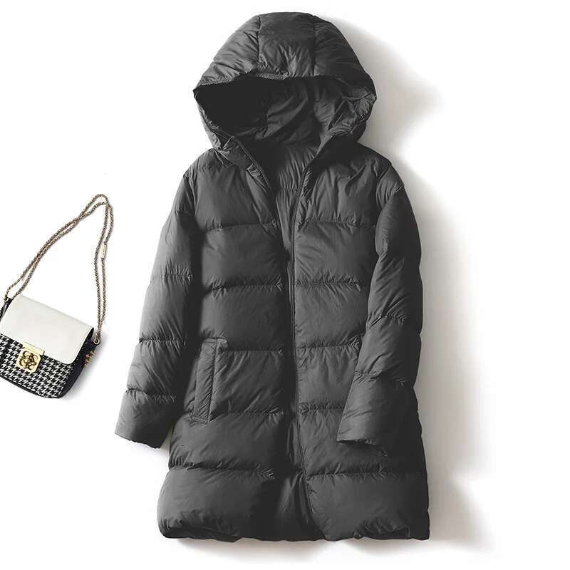 Schinteon Women Ultralight White Duck Down Jacket with Hood New Autumn Winter Warm Casual Outwear Solid Color Simple Coat