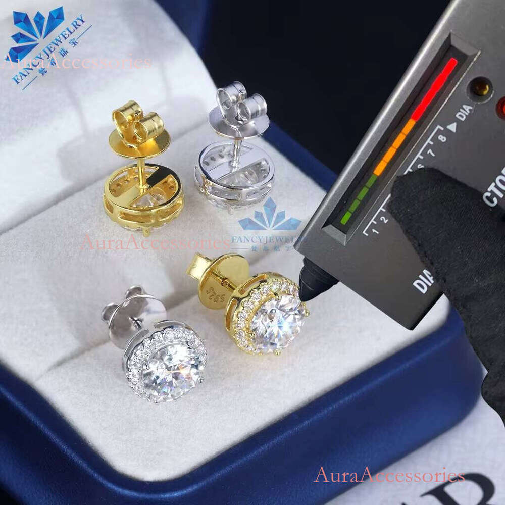 Classic Design 5mm 6.5mm 8mm Dia Def Vvs Round Moissanite Push Back Halo Stud Earrings for Women