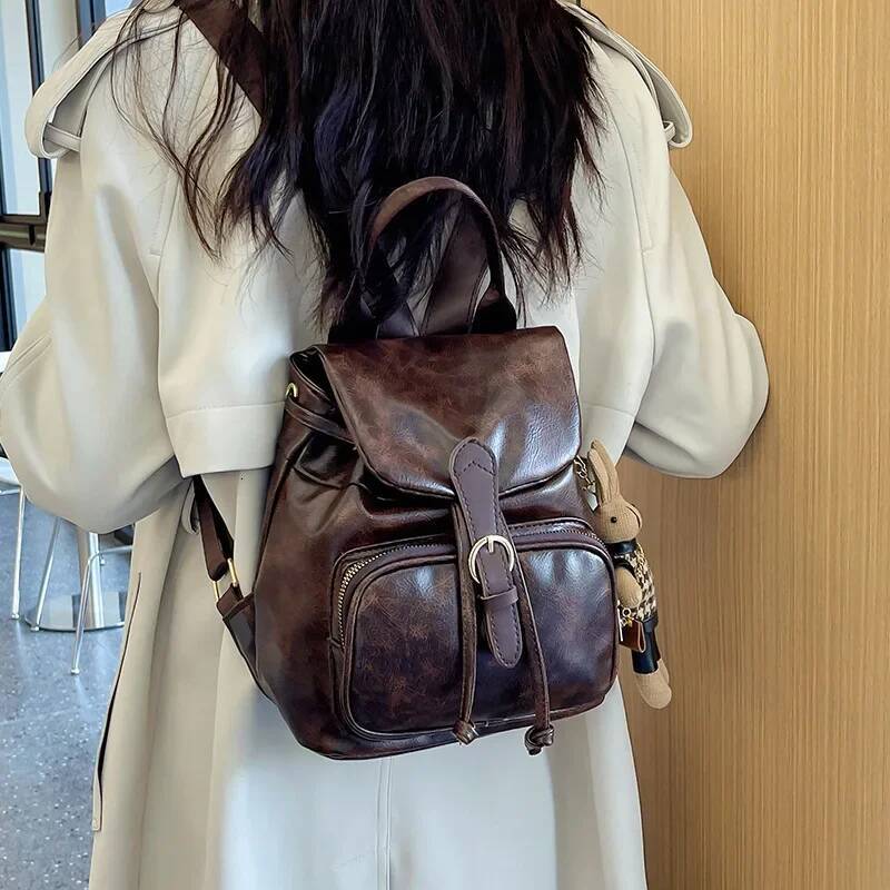 Retro Hong Kong Style Women's Backpack Casual Travel Fashion Trendy Mini Versatile Leisure Outdoor Camping Hiking Bag