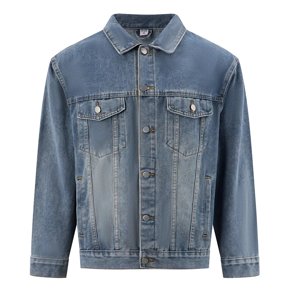 Men Classic Denim Jacket All Match Pure Color Coat Casual Cotton Jean Outerwear Vintage Blue Gray Black 250516