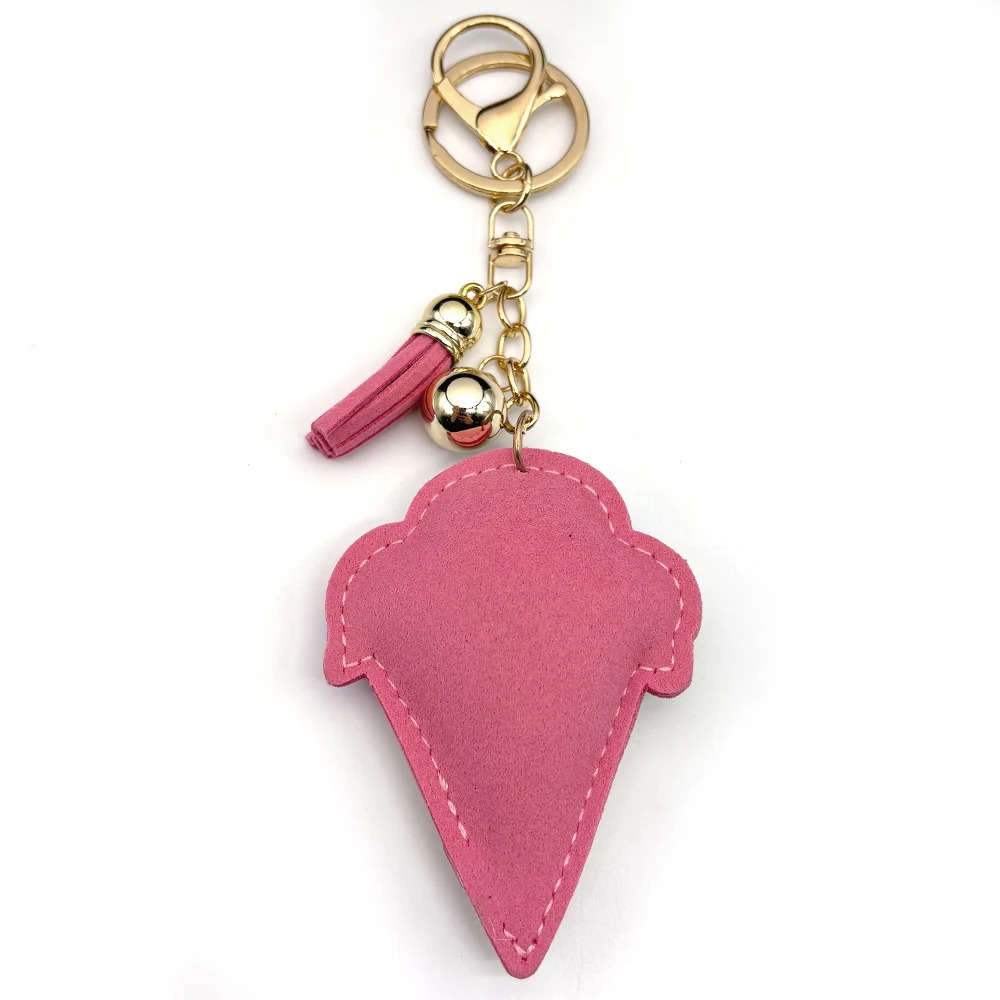 Sweet Three Balls Ice Cream Keychain For Women Men Tassel Rhinestone Pink Female Summer Bag Charm Hanging Kerholder Jewelry 250527
