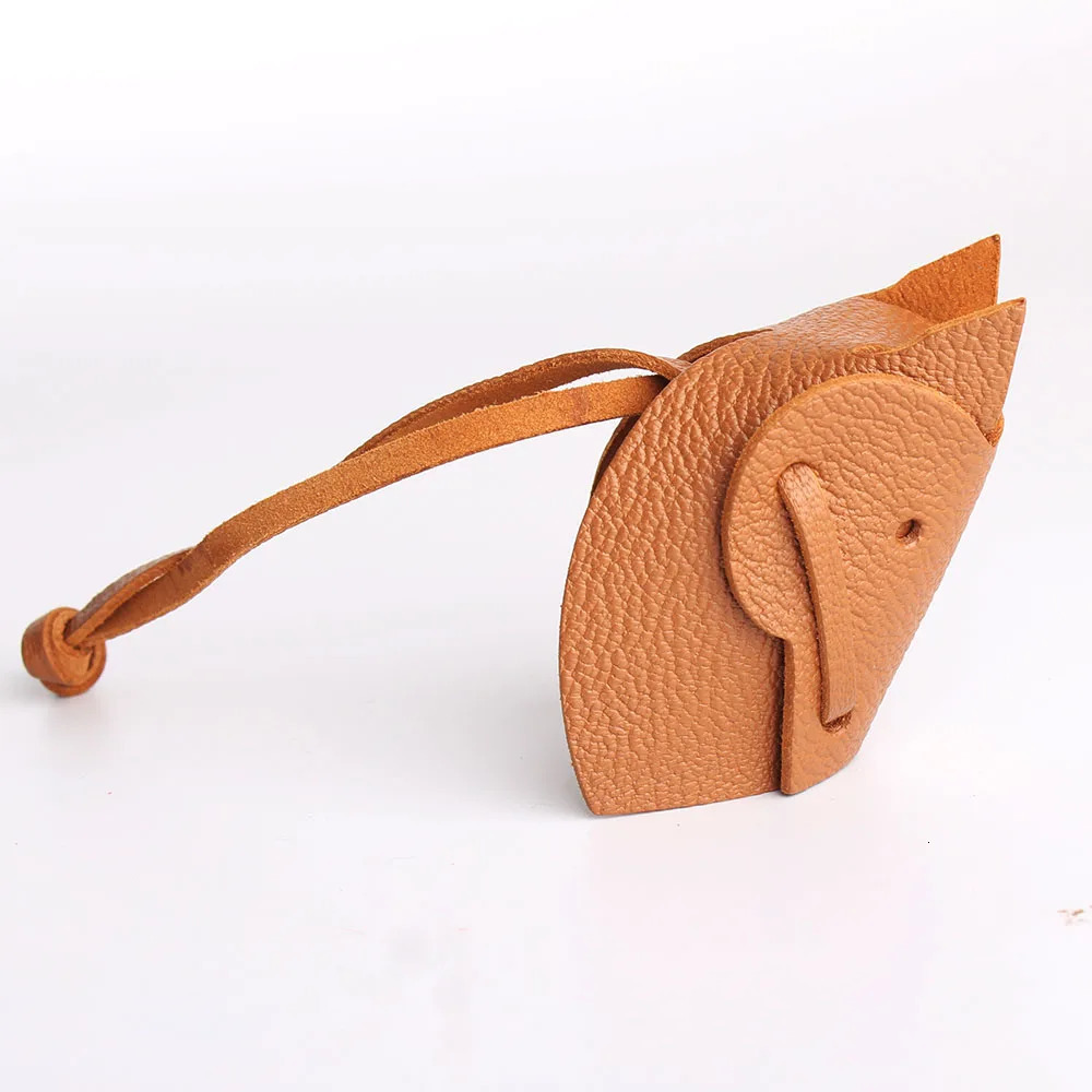 Ful Grain Genuine Leather Cute Lucky Elephant Cow Horse Keychain Pendant Animal Key Chain For Men Women Bag Charm Girls 250527