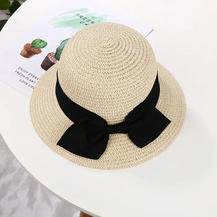 Spring Summer Mother Daughter Straw Plaited Bucket Hat Cap Beach Holiday Round Top Outdoor Bow Sunhat Kids Girls Hats and Caps 250528