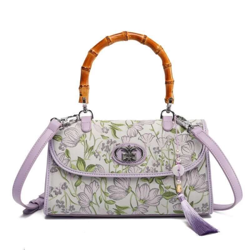 Summer Colorful Embroidered Flowers Bamboo Knot Handbag For Women 2025 Chinese Style Cheongsam Hanfu Single Shoulder Crossbody