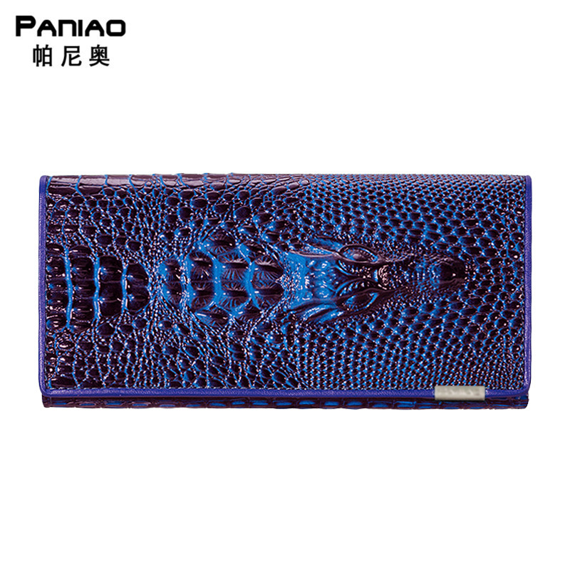 Free shipping designer wallet New Panio Women's Wallet Crocodile Head Hinge Medium Long PU Leather Phone Bag Multi-Card Slot Clutch