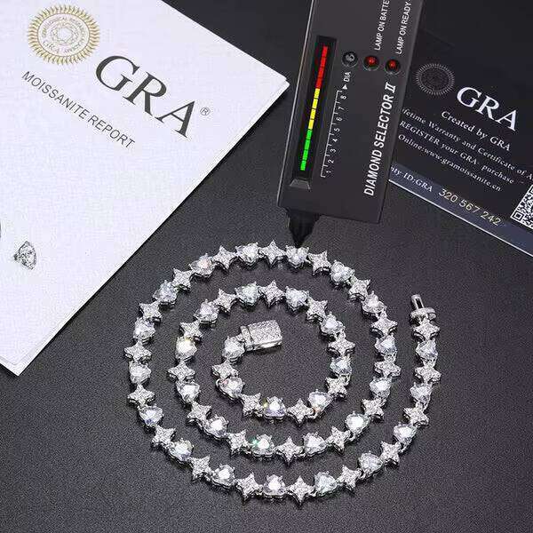 Heart Moissanite VVS1 Sier For Women Iced Out Chain Link Necklace Unisex Fine Hip Hop Jewelry
