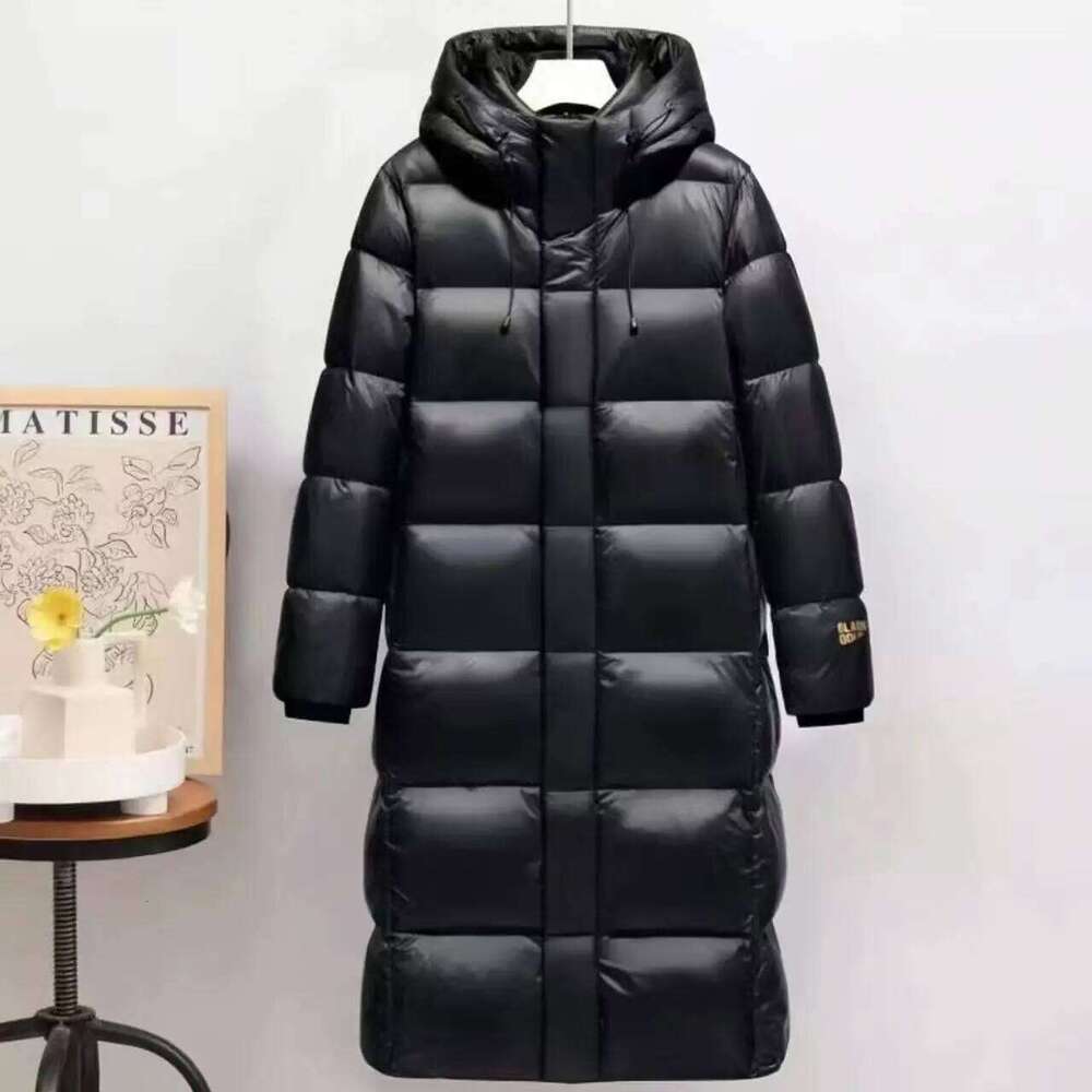 Black Gold Eight Grid Long Couple Hooded Thickened White Duck Down Jacket, New Winter for Men and Wome