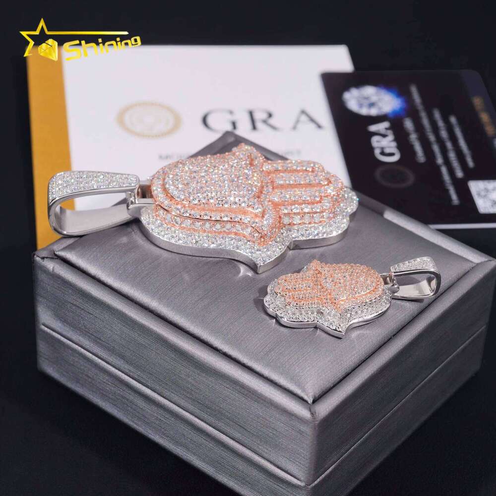 Hip Hop High Quality Two Tone Rose Gold Sier Hamsa Iced Out Moissanite Pendant
