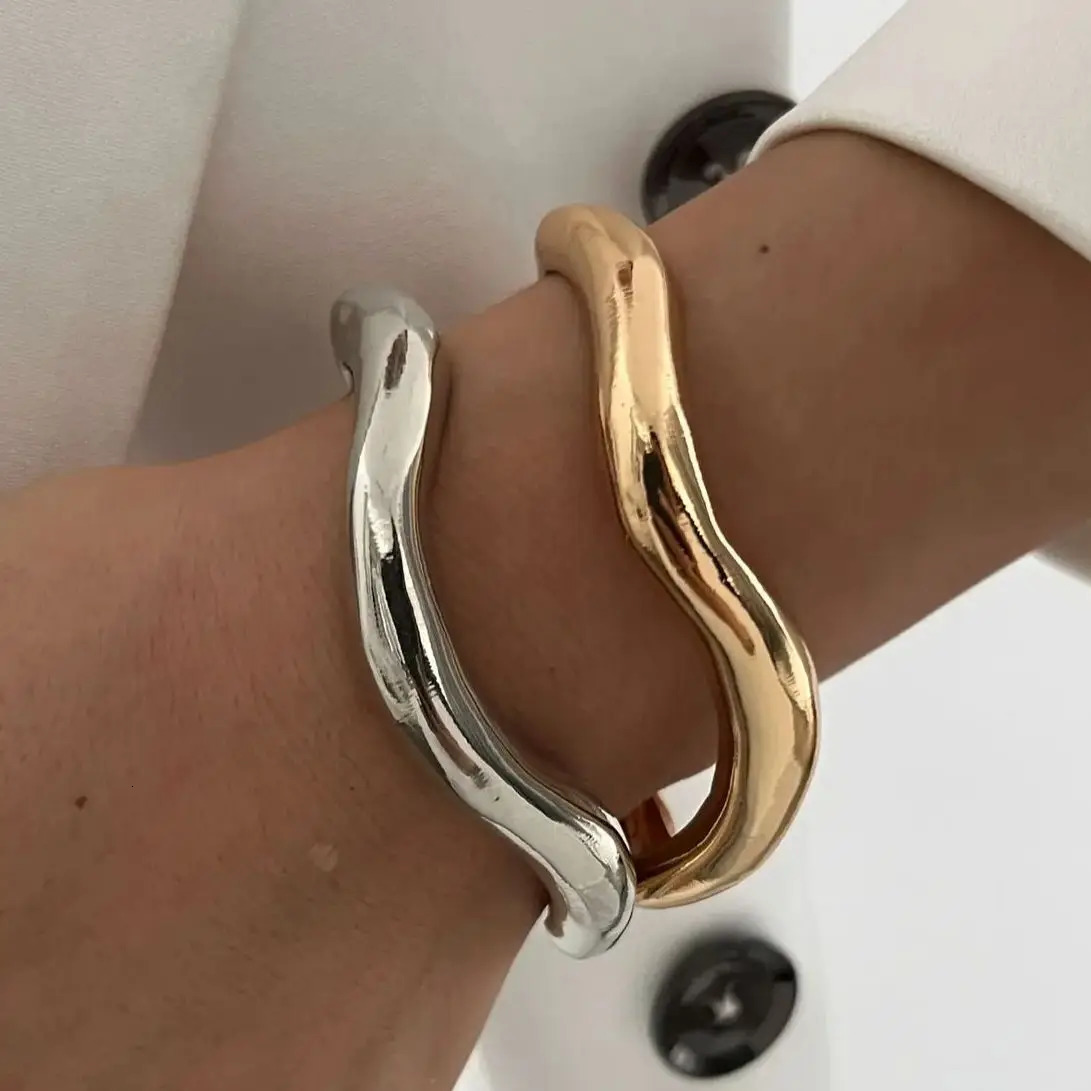DIEZI 2pcs/set Exaggerated Hip Hop Irregular Bangles Bracelets Punk Gold Silver Color Geometric Bangles For Women Men Jewelry 250522