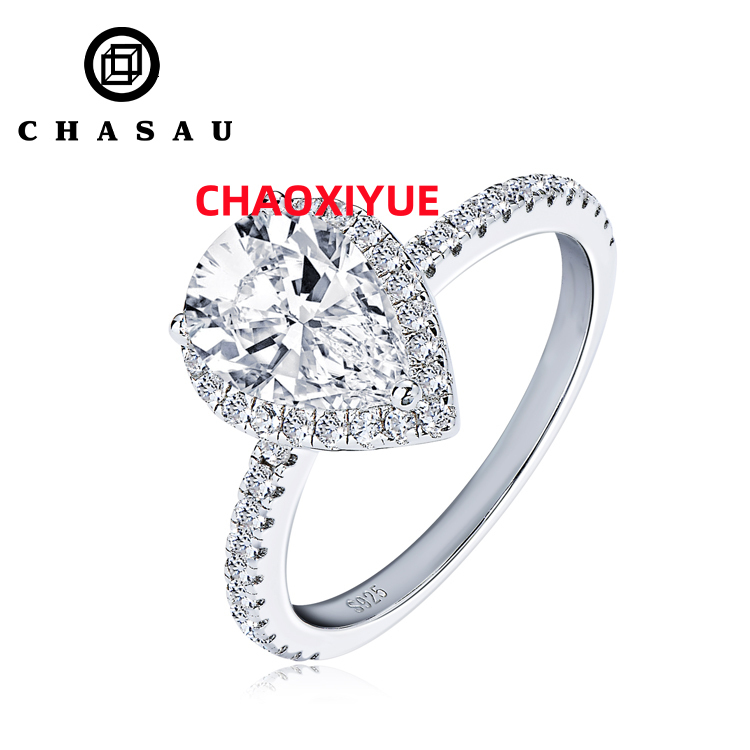 GRA Wedding Band Jewelry 925 Sterling Silver 2ct Pear Cut D Moissanite Halo Engagement Ring Promise Wedding Rings for Women