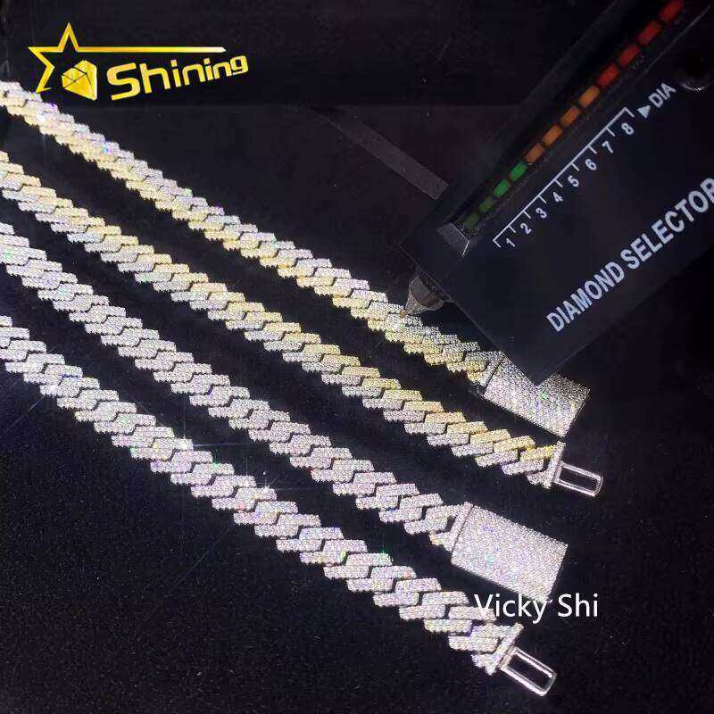 Hot Selling Iced Out S Sier Men 10MM Width Gold Plated Moissanite Cuban Link Bracelet & Necklace