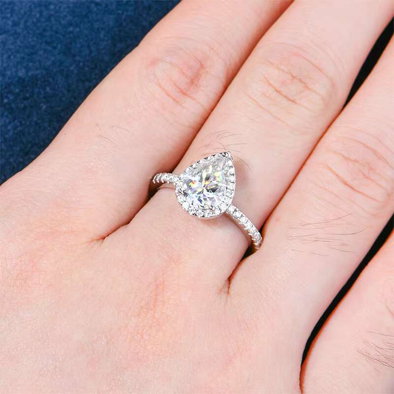 GRA Wedding Band Jewelry 925 Sterling Silver 2ct Pear Cut D Moissanite Halo Engagement Ring Promise Wedding Rings for Women