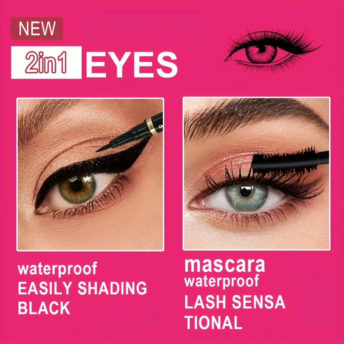 Mascara with Eyeliner Combo Black Slim Drawing Line Smooth Definition Long Lasting Waterproof Eye Makeup 2 Pcs Set 250523