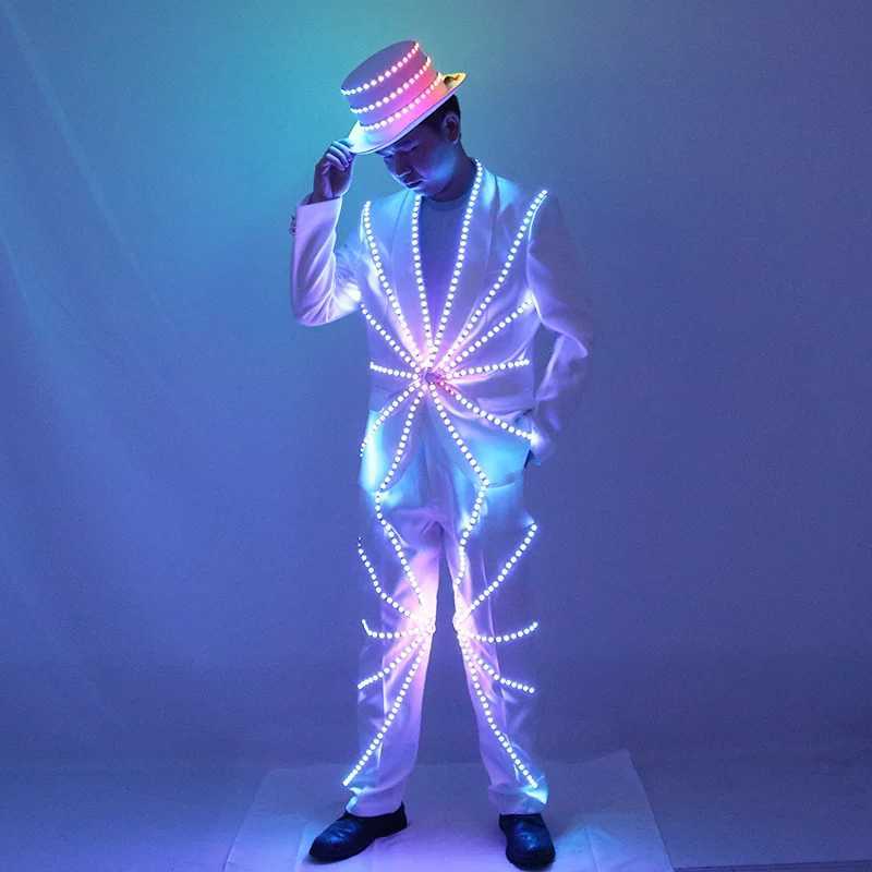 LED Illuminated Suit Hat Michael Jackson Performance Suit Stage DJ Bar Night Show Fluorescent Set W250528