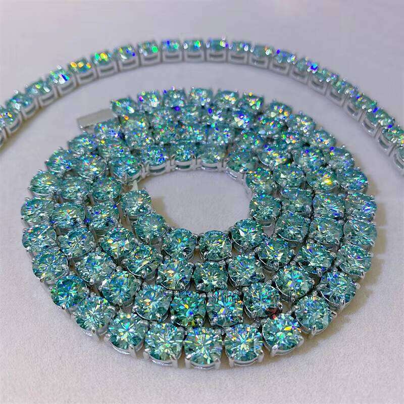 Hip Hop Hot Factory Direct Sell Sterling Sier White Gold 6.5mm Blue Moissanite Tennis Chain