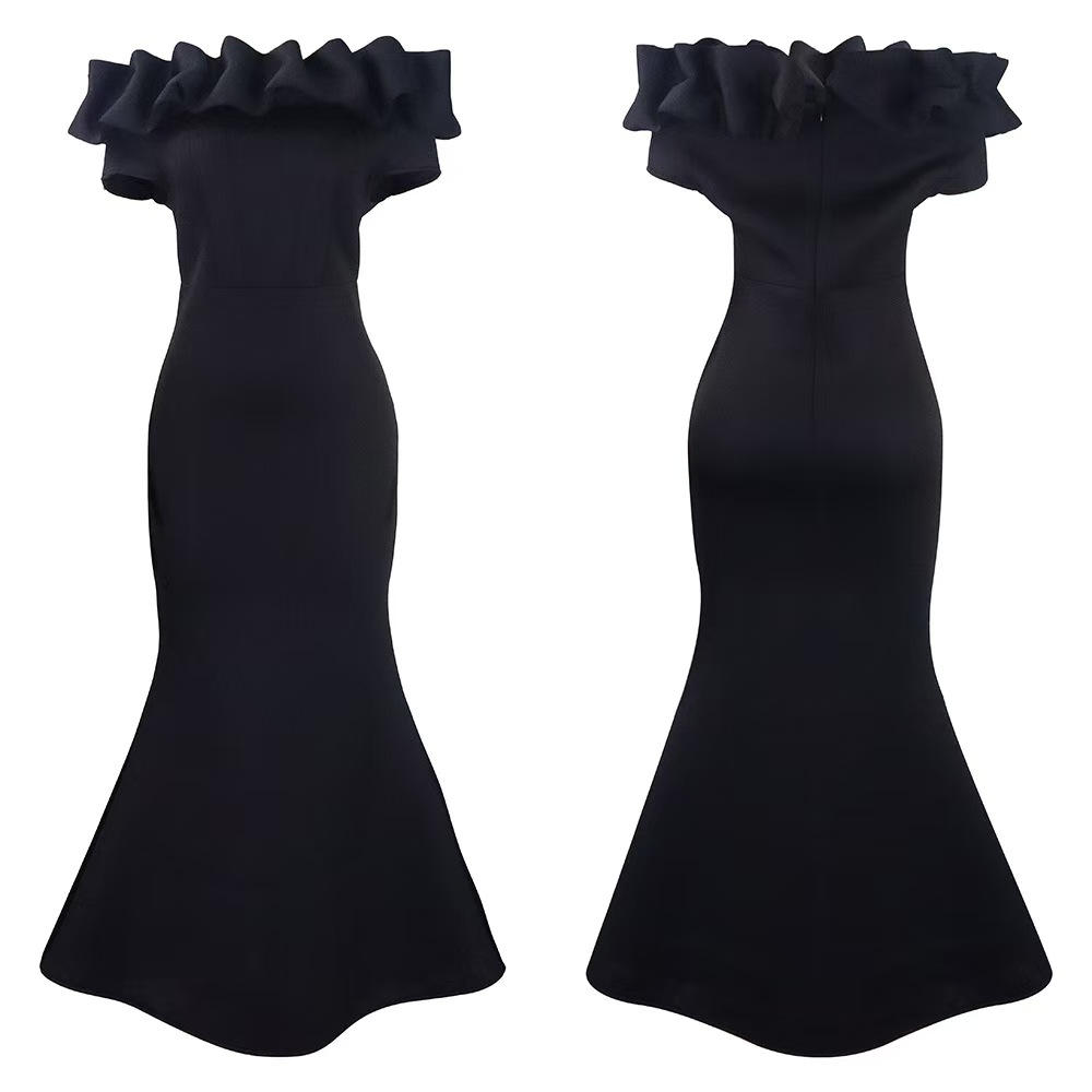 Plus size evening dresses 2025 new solid color long dresses fishtail dresses with ruffle trim slim fit skirts Designer Luxury Dresses