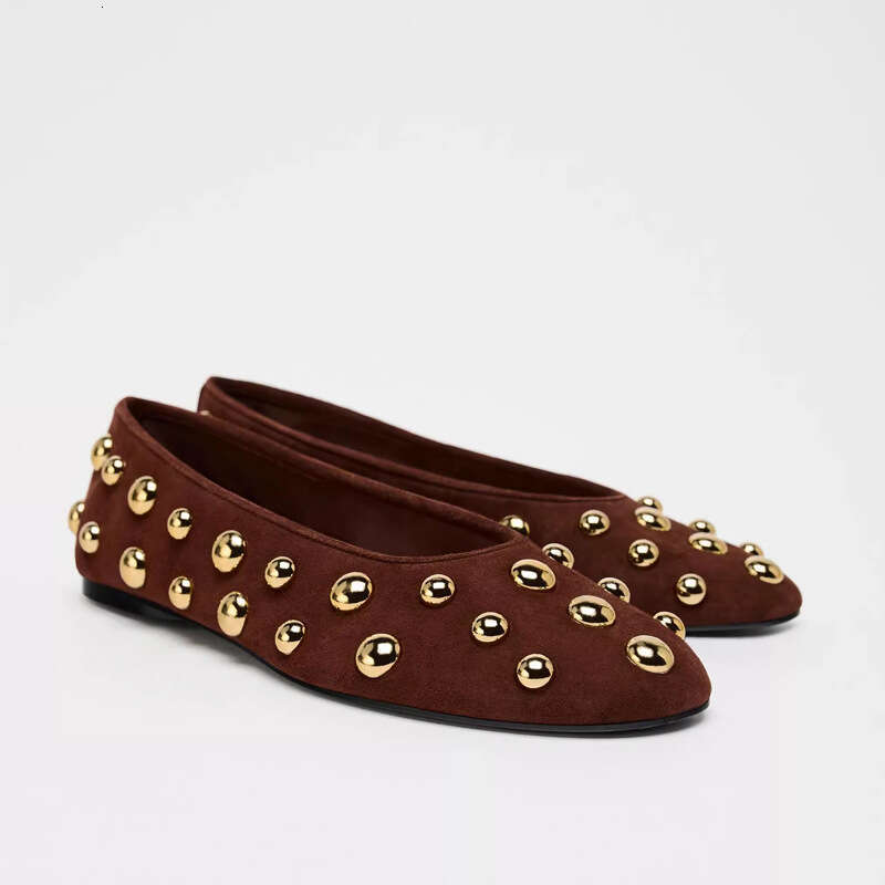 ~ Shallow Mouth Flat Single for Women Spring New Style Rivet Slip-On Casual Versatile Ballet Grandma Shoes