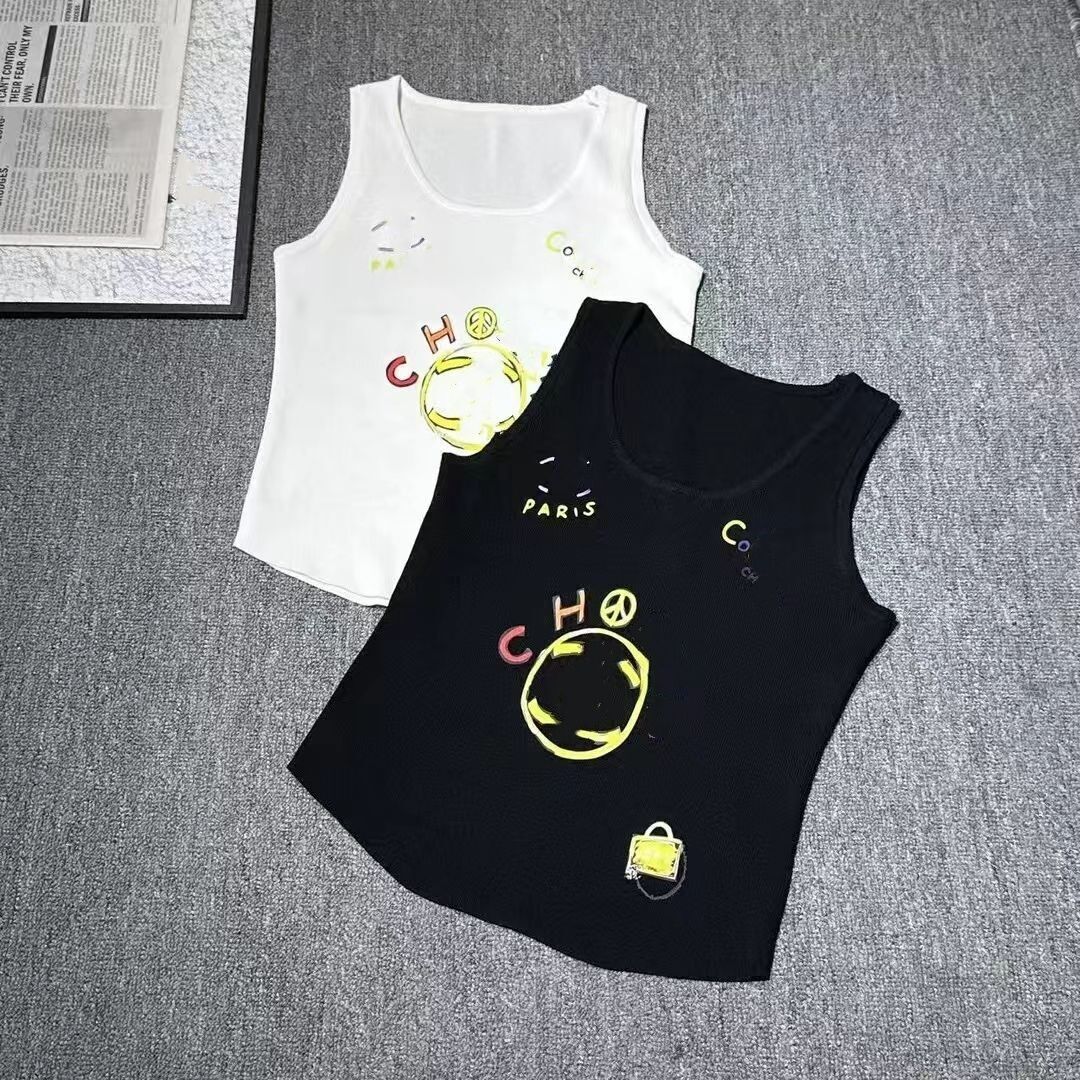 Women logo letter print designer summer knitted tank tops vest slim camis SML