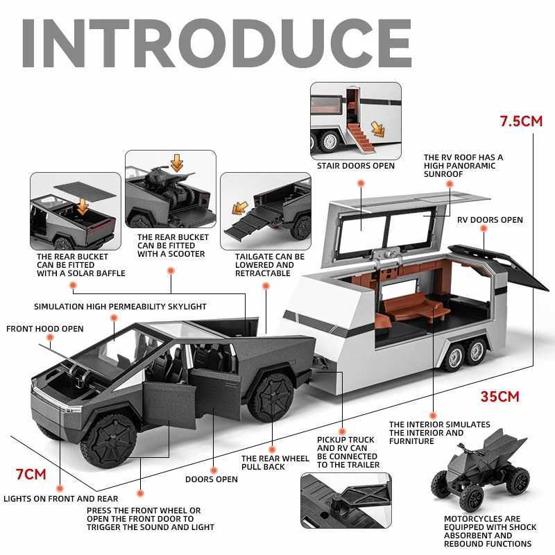 Truck Toy 1 32 Off Road Pickup Trailer Alloy Car Diecast Model Sound Light Children Toy Fashion Home Furnishings Gift Cyber R250528