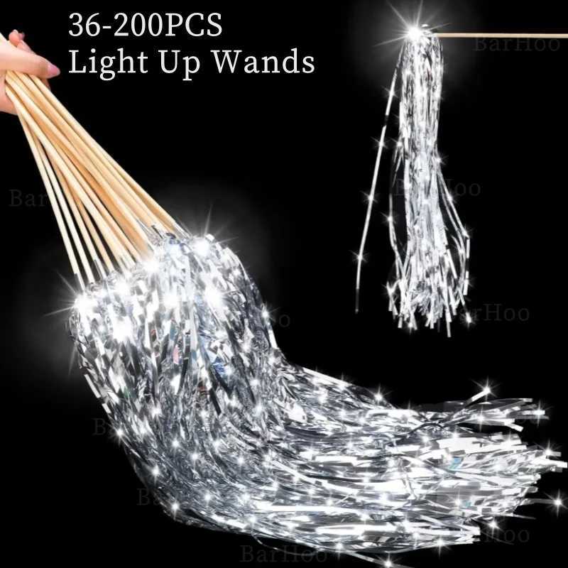 36-200PCS Lighted Wedding Wands LED Tinsel Wedding Wand Light up Wedding Streamers for Baby Shower Birthday Party Favors W250528