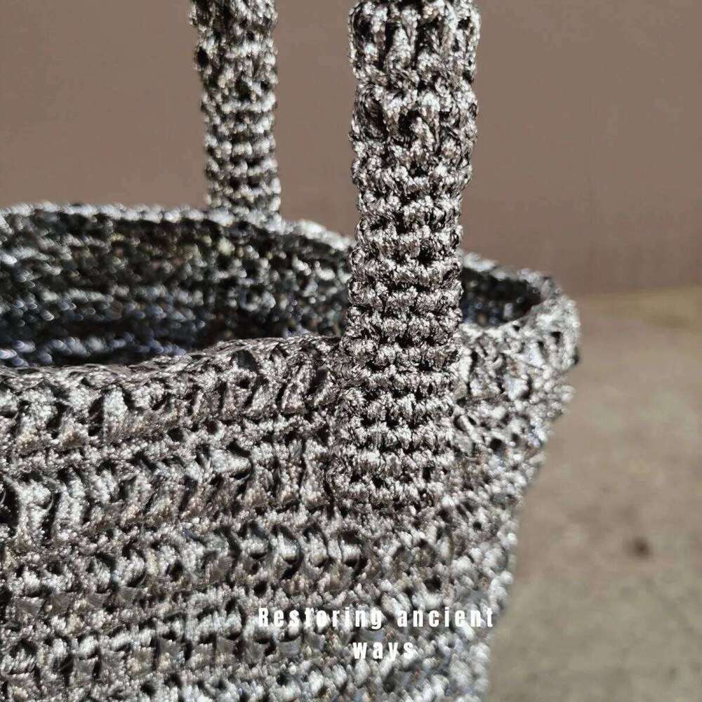 Handmade Crochet Bucket Bags Chic Ladies Sier Tote Handbag Shoulder Fashion Women Summer Beach Bag