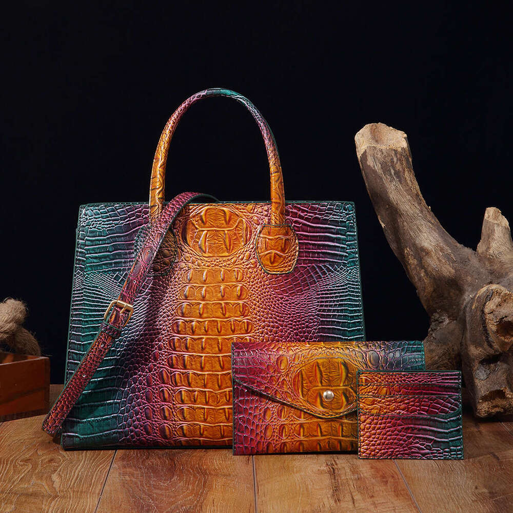 European and American retro design, hand-held crossbody women's baozi mother bag, colorful crocodile pattern Brahmin 2025 temperament versatile n