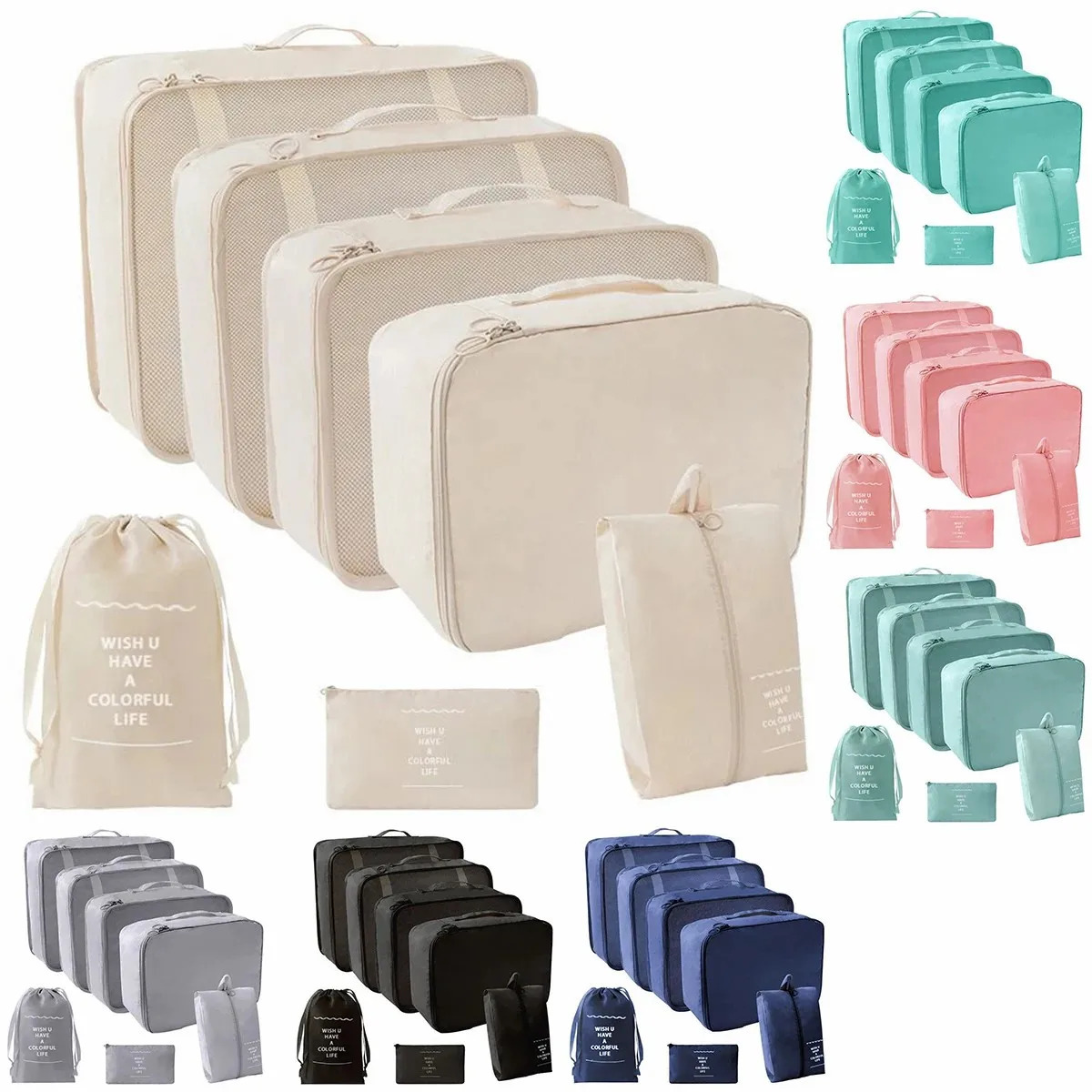 7 Pcs Set Travel Organizer Storage Bags Suitcase Packing Cubes Set Cases Portable Luggage Clothes Shoe Tidy Pouch Folding 250526