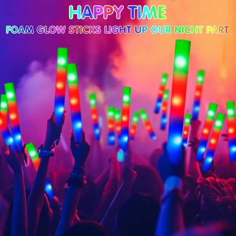 100 PCS Foam Glow Sticks Party Favors Bulk LED Foam Light Up Sticks with 3 Modes Color Flashing Glow Party Supplies for Women W250528