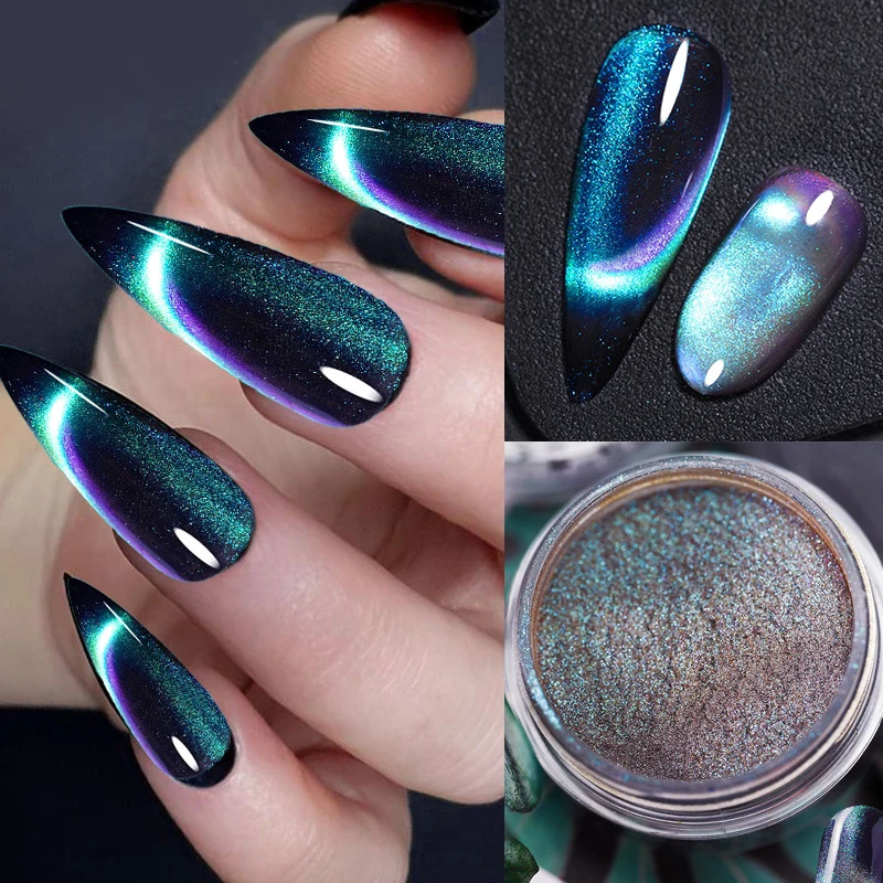 6Colors/set Chameleon Magnetic Cat Eye Nail Powder Net2-3g 9D Laser Magnet Chrome Powder DIY Magic Cats Eye Magnet Powder 250523