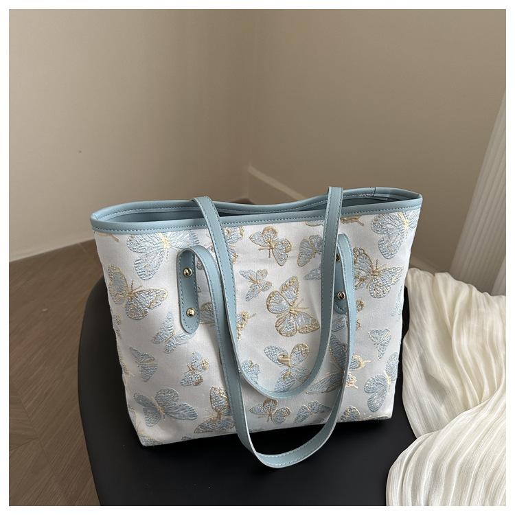Luxury Brand Designer Bag Small Fresh Big For Women 2024 Spring And Summer New Style Embroidered Butterfly Shoulder Bag, Stylish Large Capacity Tote B
