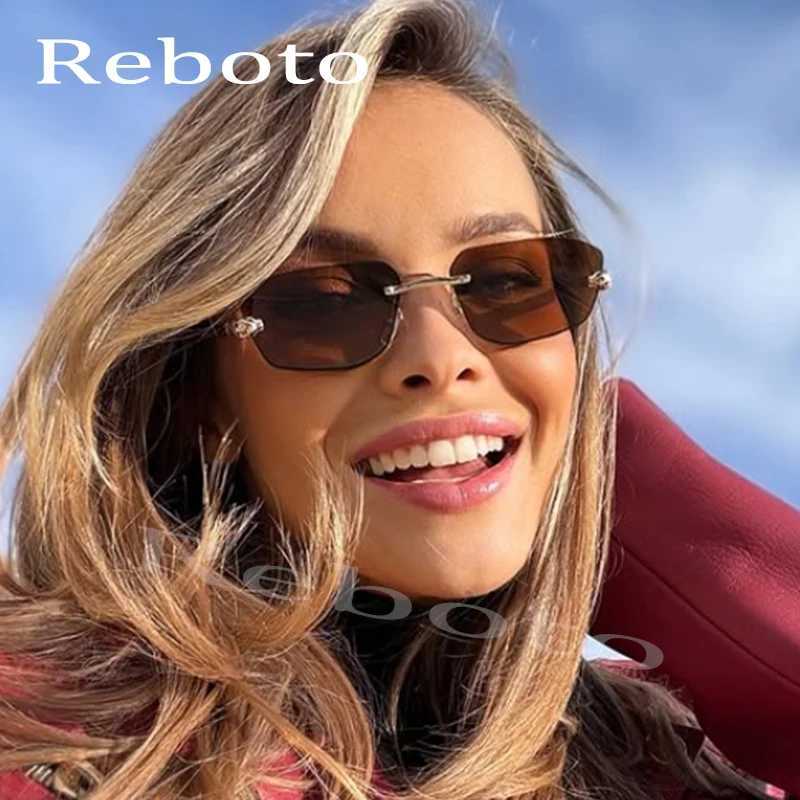 Popular Brand Brown Square Women Sunglasses Fashion Luxury Rimless Rectangle Sun Glasses Female Shades UV400 Vintage Eyewear W250528