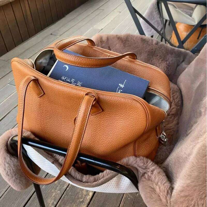 Cowhide Commuter Travel Large Capacity Genuine Leather Shoulder Handbag Big Bags For Women Trendy Shopping Carry Tote Bag