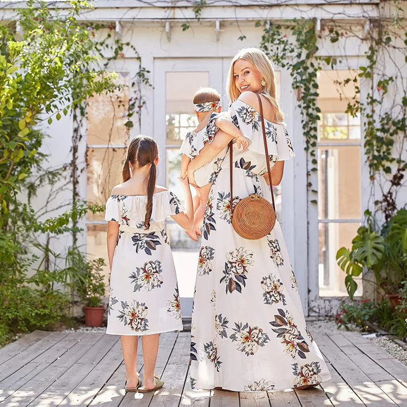 Girls Summer Dress Korean Mother And Daughter Matching Look Causal Holiday Our First Mothers Day Family Matching Outfit 250528