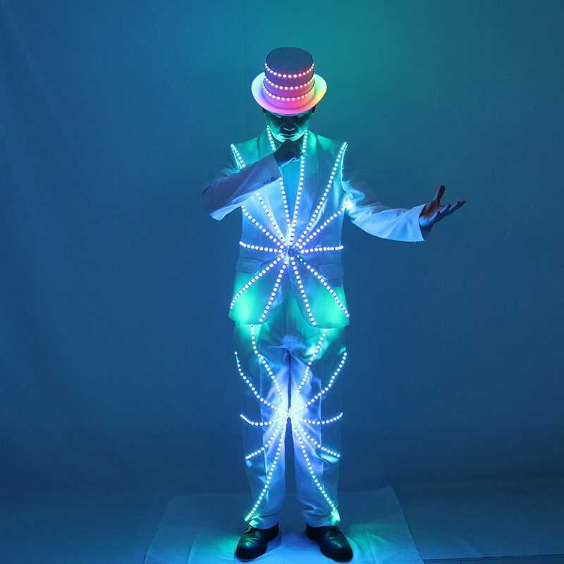 LED Illuminated Suit Hat Michael Jackson Performance Suit Stage DJ Bar Night Show Fluorescent Set W250528