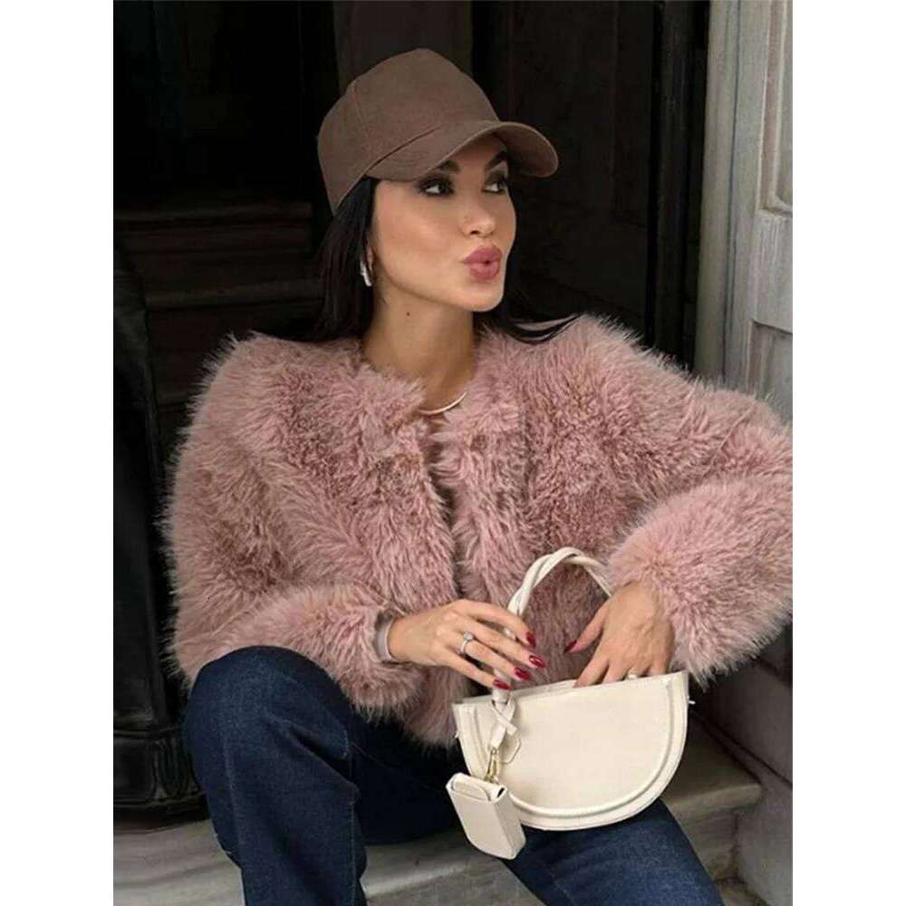 Faux Short Coats Women Casual Solid Long Sleeved Fluffy Fox Fur Jacket Female Autumn Winter Fashion High Street Outwear