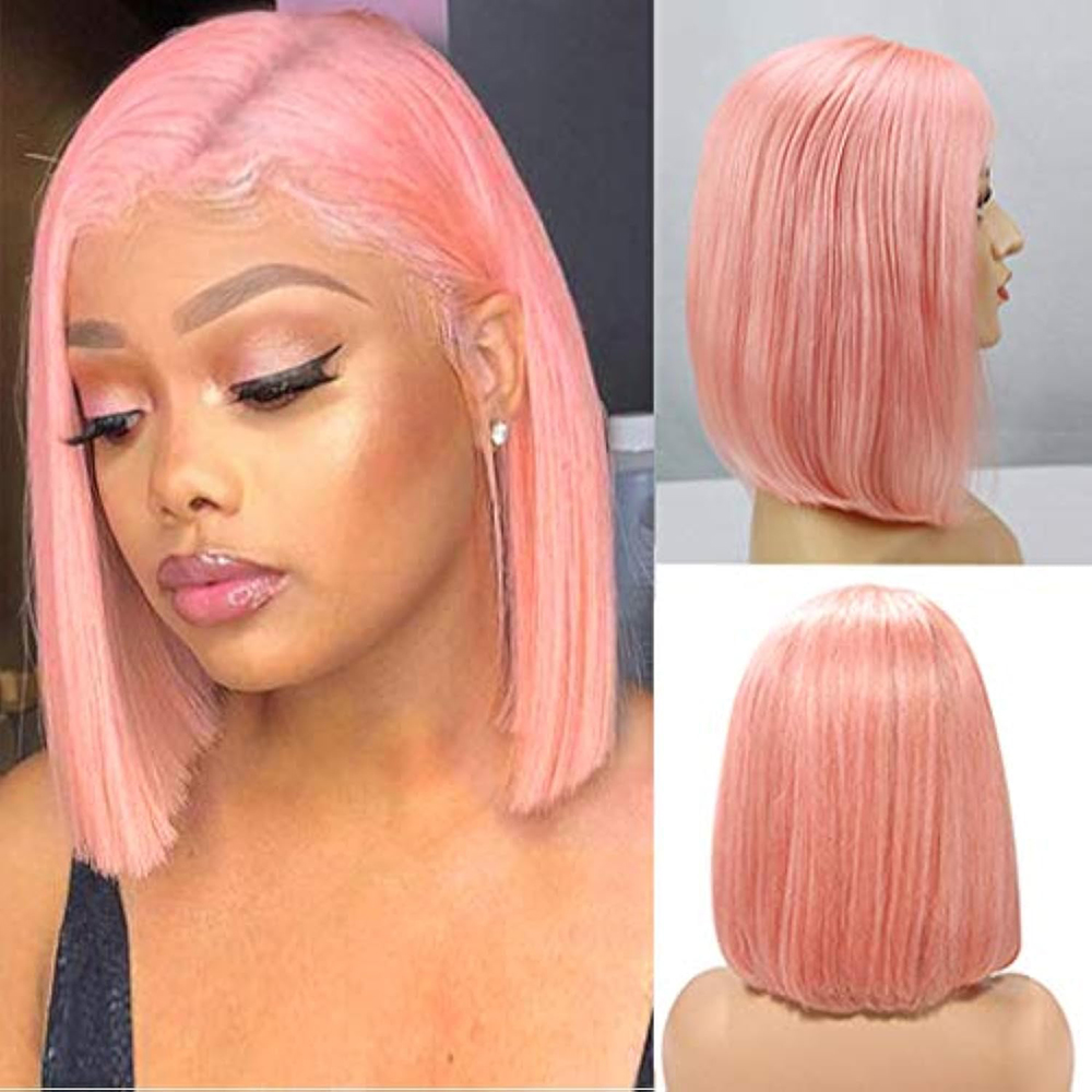 Brazilian Straight Short Bob Wig Black Simulation Human Hair 13x4 Lace Wigs Pre Plucked with Baby Hair Pre-Plucked 180% Density Lace Closure Synthetic