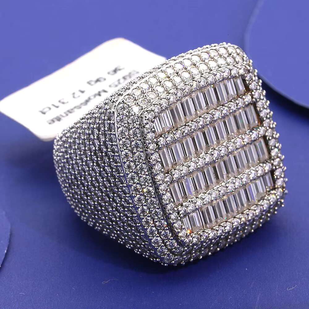 S925 Silver Man Moissanite Ring Synthetic Full Diamond HIP HOP Rings for Men
