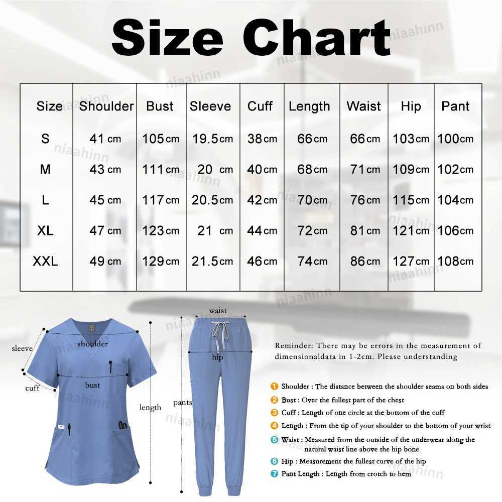 Nurse Scrubs Hospital Uniform Women V-neck Short Slved Tops Jogger Scrub Multicolor Beauty Sn Nursing Work Clothes Lab Coat X2505281